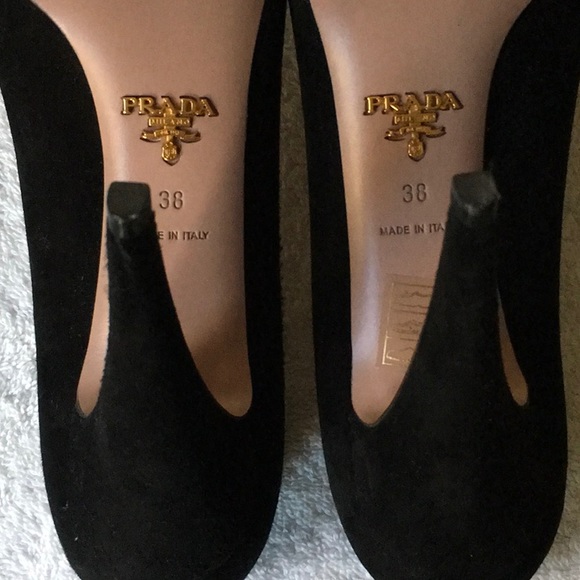 Prada 'Calzature Donna' Black Suede Open-Toe Heels (38 / US 8) - Picture 11 of 11